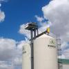 Seed receiving elevator with screw conveyor system feeding the bins.